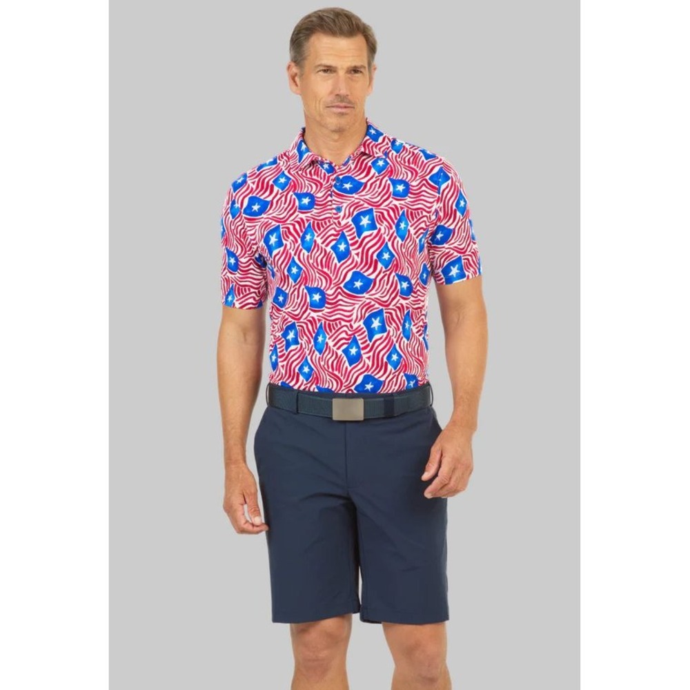 IBKUL Polo Shirt Mens Small Rylee Blue Red NEW IceFil Stars UPF 50 Golf 94193